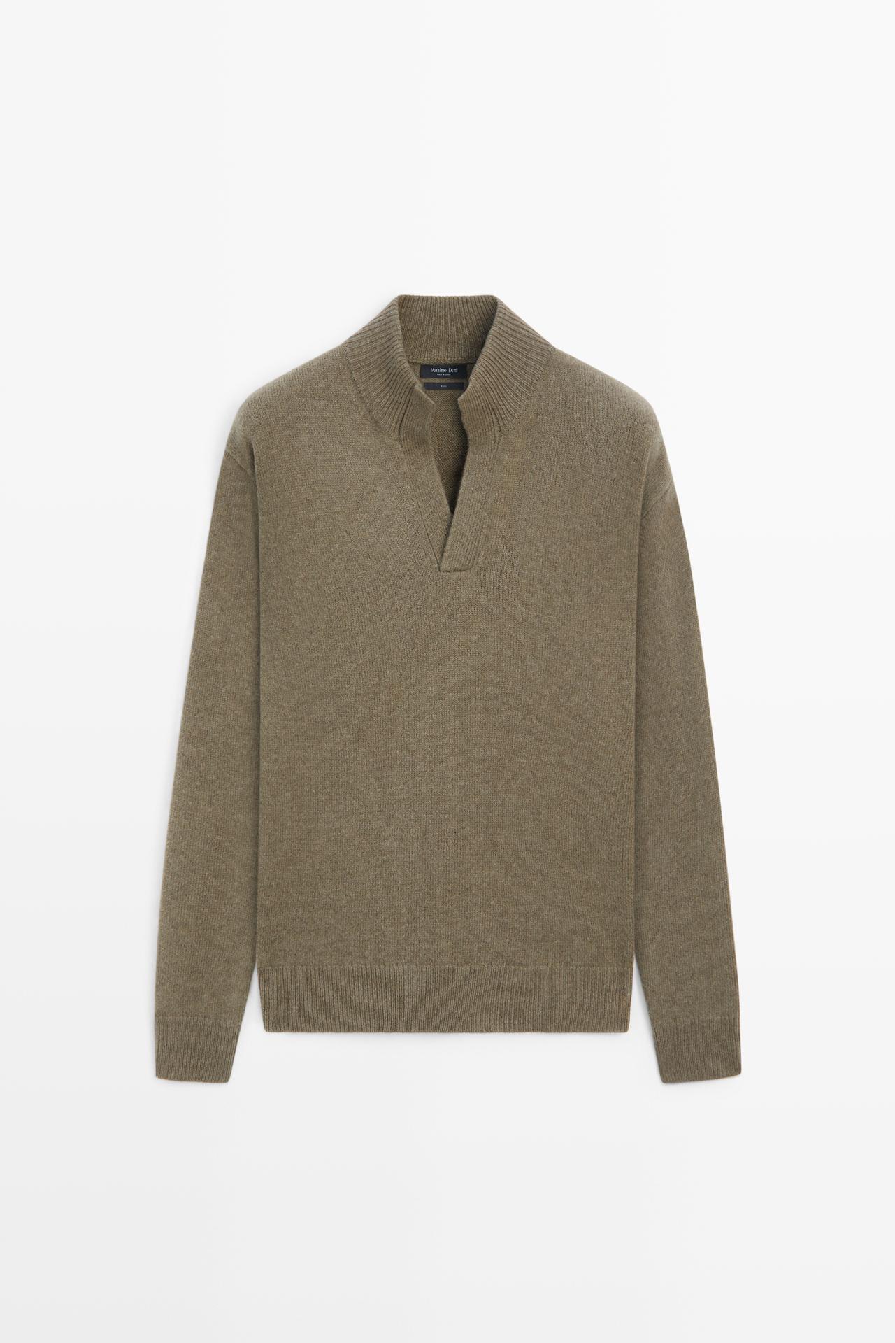 100% wool mock neck knit sweater — Green