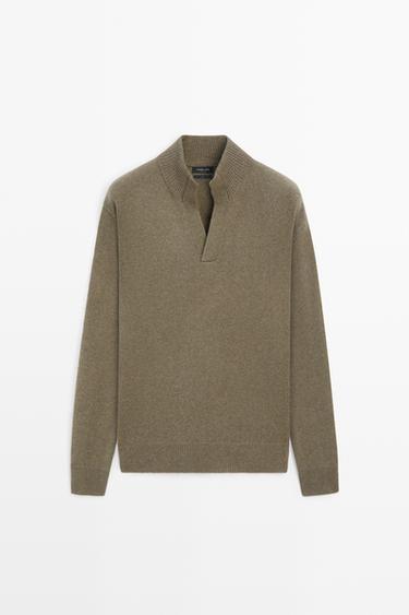 100% wool mock neck knit sweater — Green 1