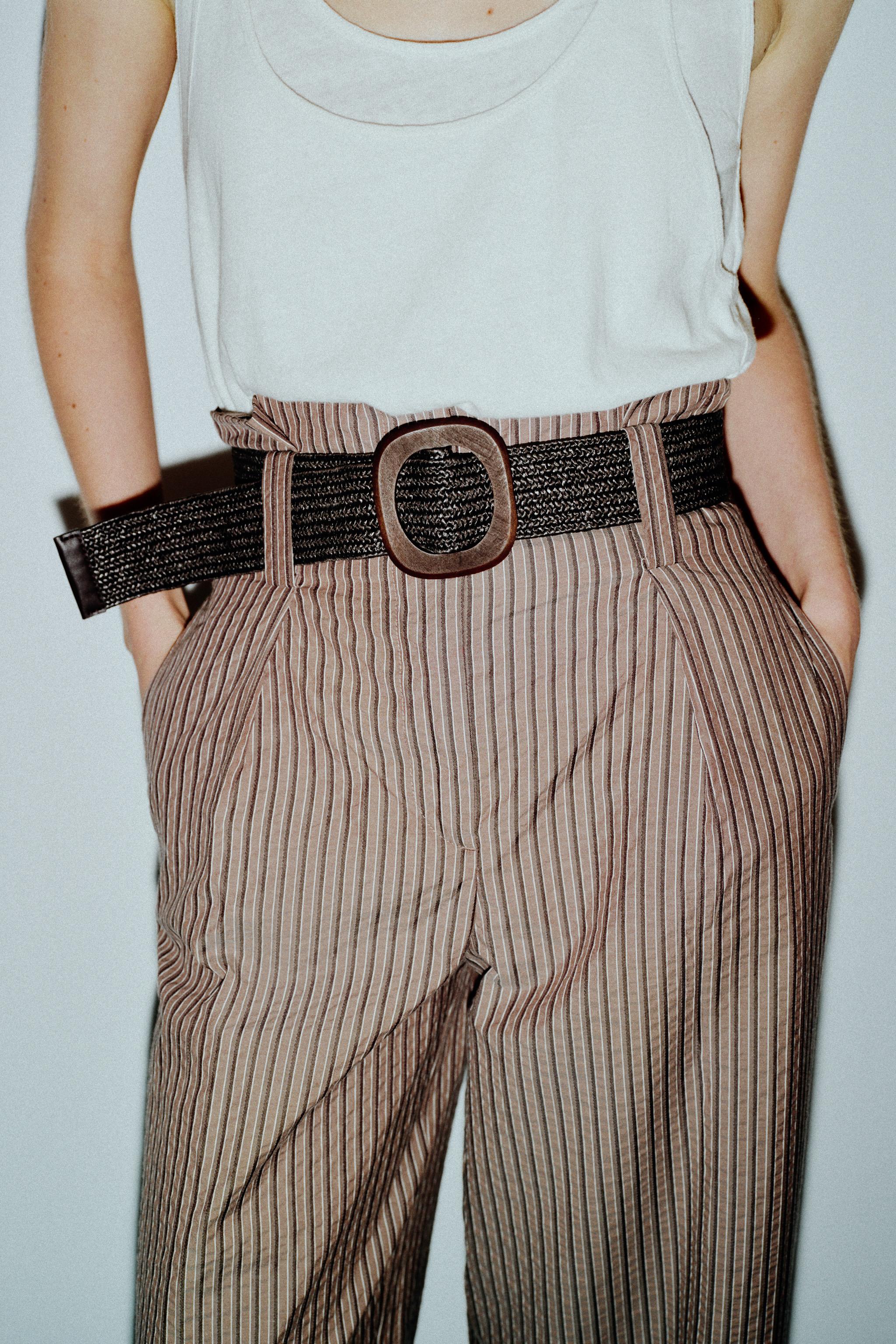 Zara Kemerli Çizgili Pantolon görsel 4