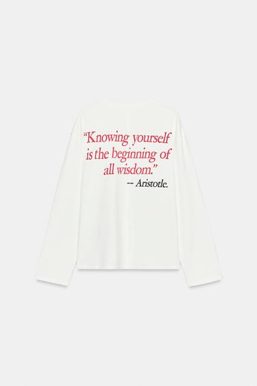 LONG SLEEVE SLOGAN T-SHIRT - White by Zara - Image 4
