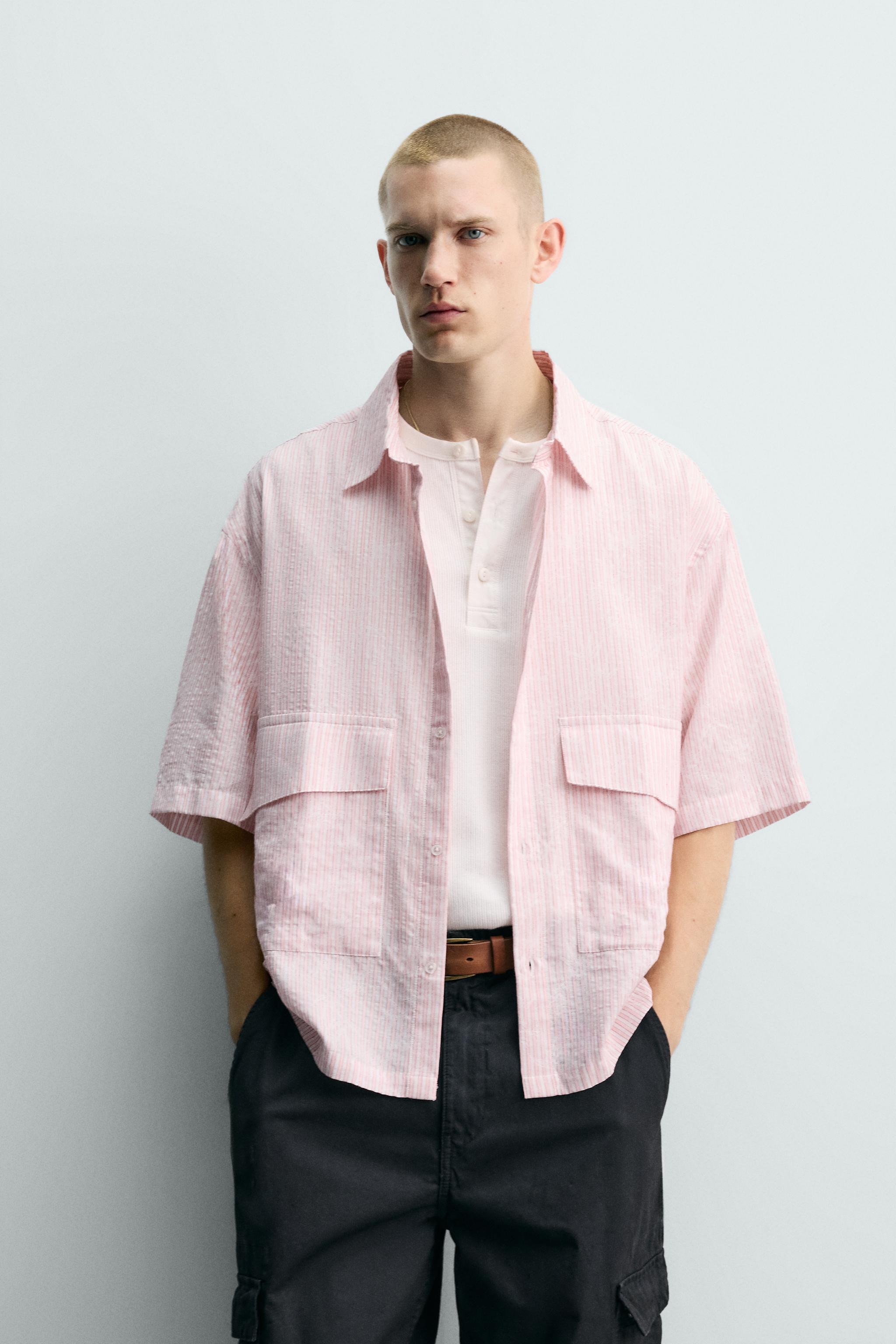 STRIPED TEXTURED JACQUARD SHIRT — Pale pink (alternate view)