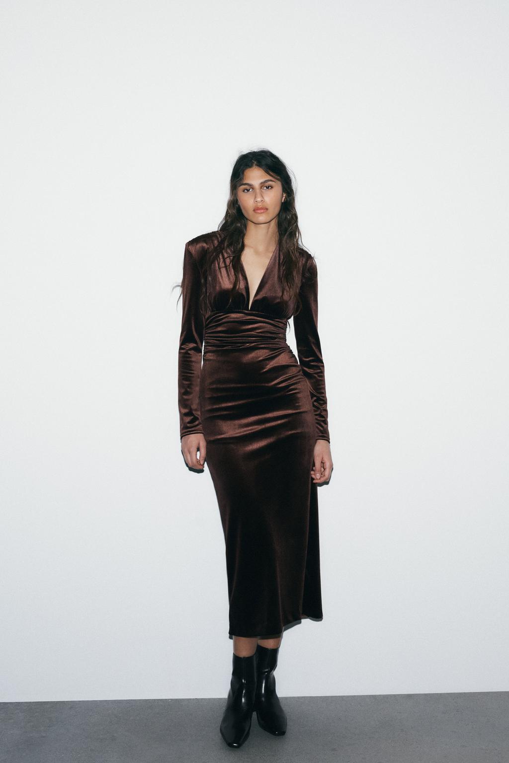 DRAPED VELVET MIDI DRESS - image 2