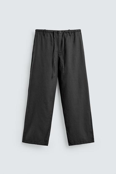 CALÇA RELAXED FIT COM LINHO - Cinzento da Zara