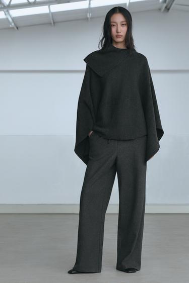 Zara 結飾寬版長褲 - 斑紋灰色