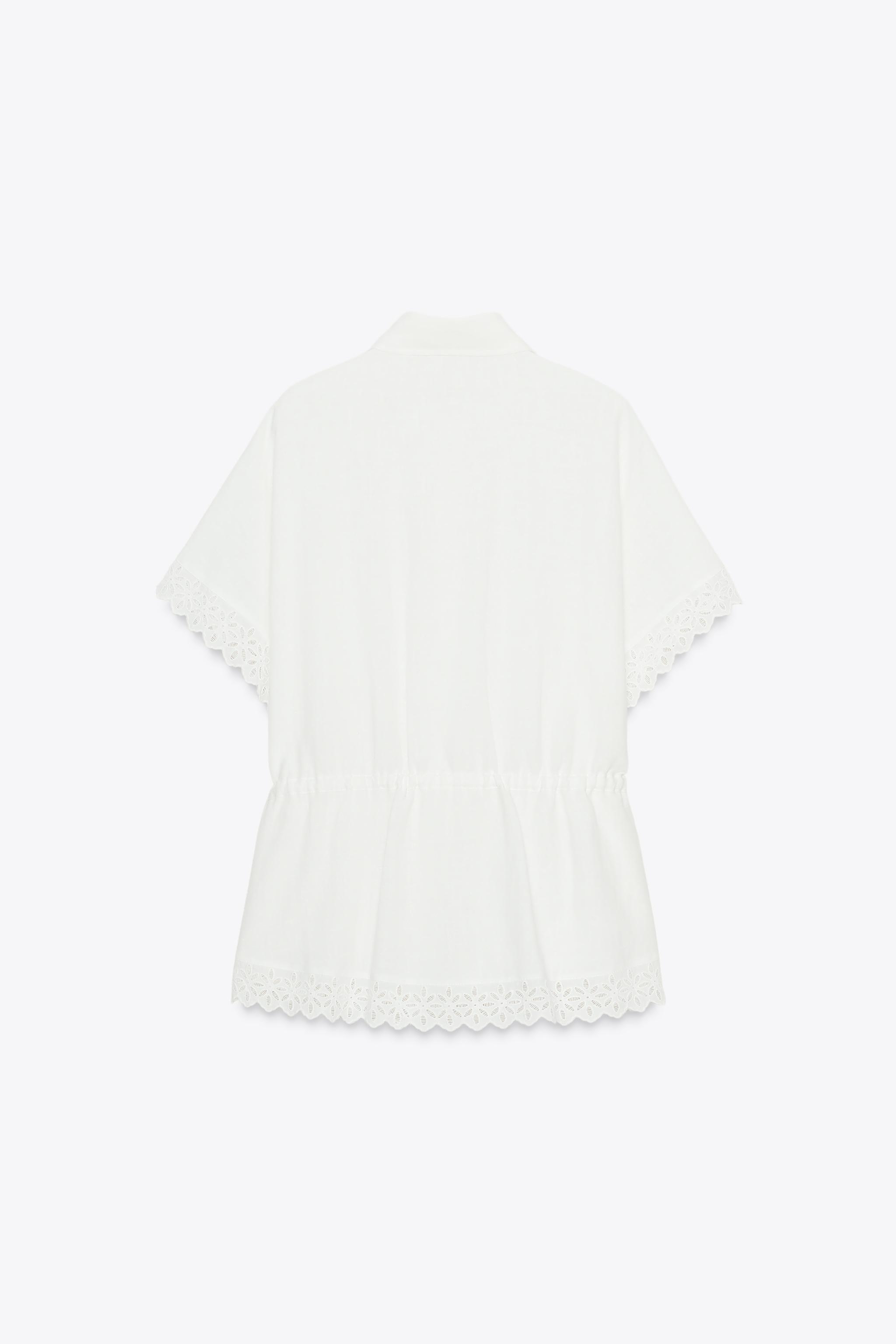 RAMIE SHIRT WITH LACE TRIM - Oyster-white | ZARA United States