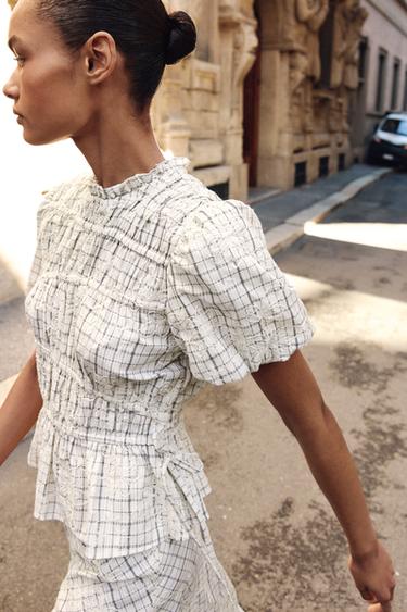 CHECK EMBROIDERED TOP WITH BOWS - Black / White by Zara - Image 3