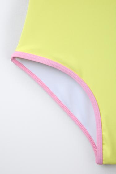 6-14 YEARS/ SWIMSUIT WITH CONTRAST TRIM - Green / Ecru by Zara - Image 3