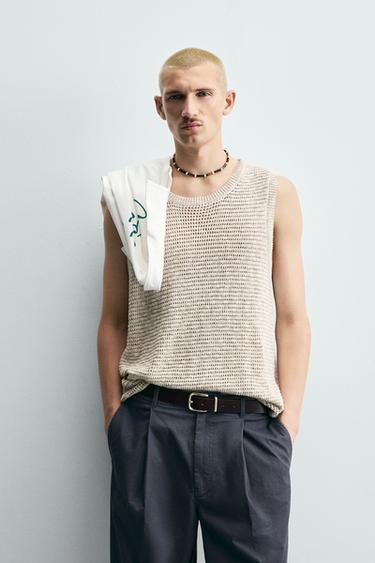 KNIT VEST WITH LINEN BLEND - Oyster-white by Zara