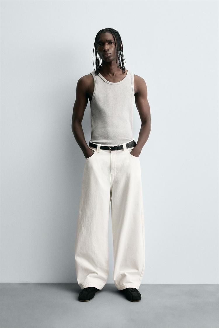 Zara Pantaloni Balloon Uomo JEANS BALLOON FIT Bianco ZARA Italia Italy