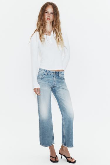 JEANS TRF WIDE LEG CROPPED DE CINTURA BAIXA - Azul-claro da Zara