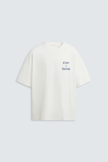 Zara PRINTED GRAPHIC T-SHIRT - Oyster-white