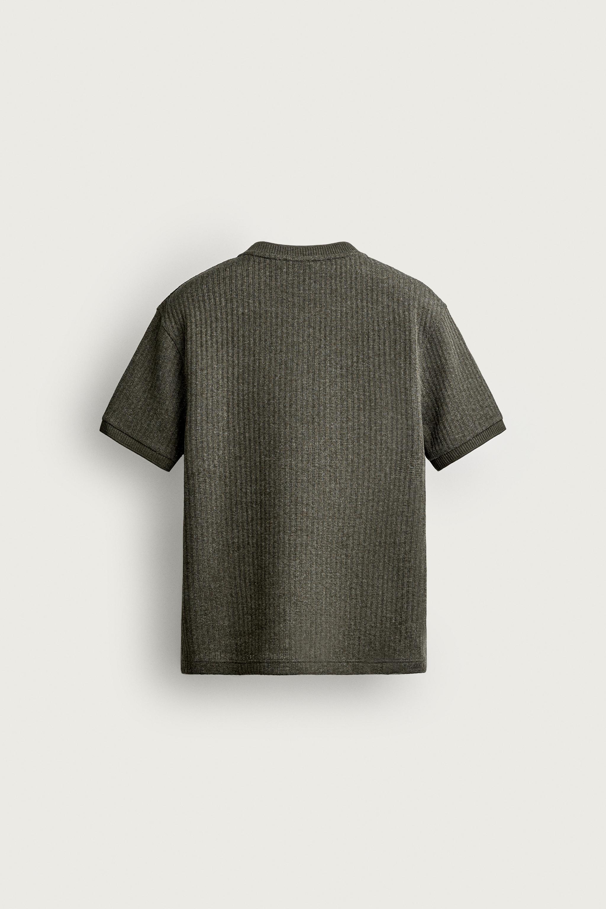 RIB KNIT HENLEY T-SHIRT — Khaki