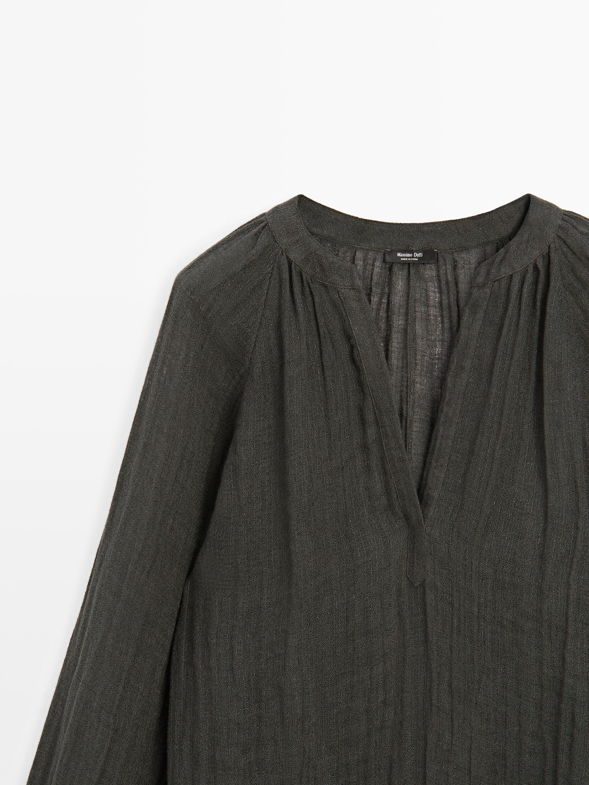 Flowing 100% linen long oversize blouse