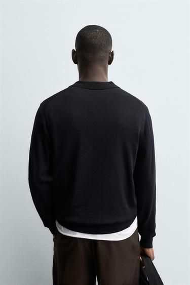100% WOOL KNIT POLO SHIRT - Black by Zara - Image 2