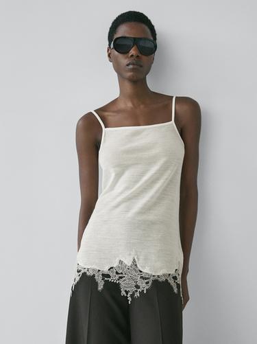 Zara Camisole top with lace detail - Ecru