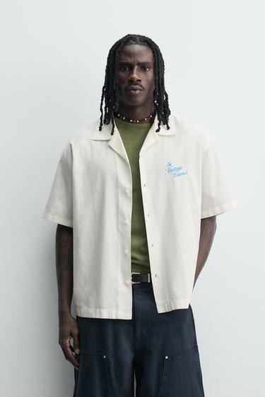 СОРОЧКА ВІЛЬНОГО КРОЮ З ЛІОЦЕЛУ ТА БАВОВНИ З ПРИНТОМ - Сірувато-білий Zara