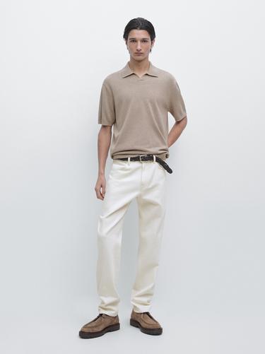 Pull polo en maille de coton mélangé - Vison de Zara - Image 0