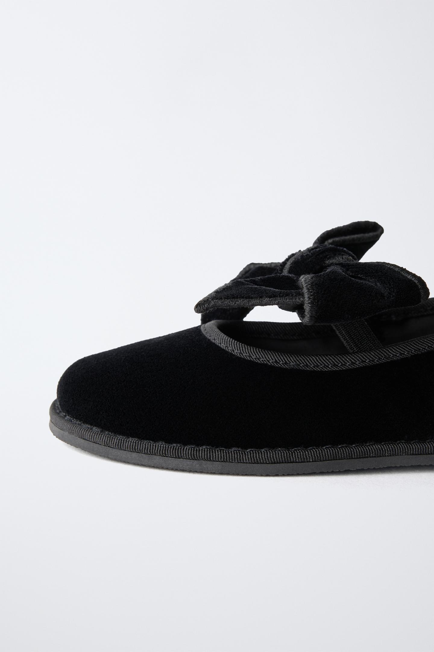 Детские балетки Zara Velvet Bow Ballet Flats, цвет: Чёрный — фото 6