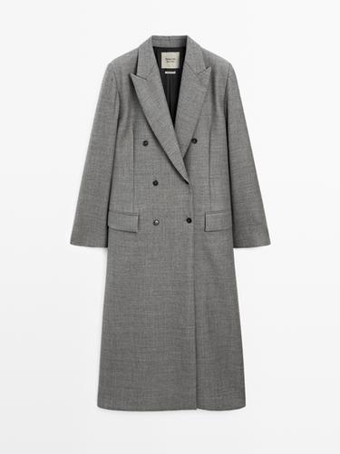 Zara Long 100% wool coat with notch lapel - LIMITED - Gray