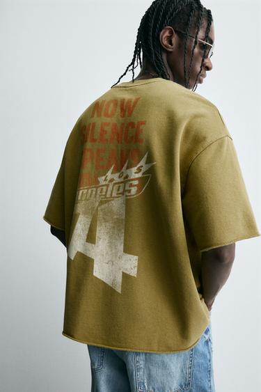 WASHED SWEATSHIRT WITH SLOGAN PRINT - Blue green by Zara