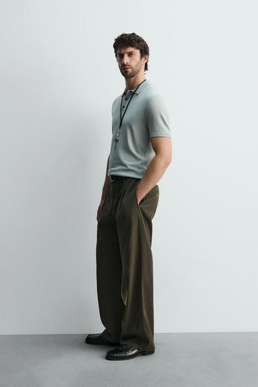 POLO EN MAILLE MÉLANGE VISCOSE - Gris / Bleu de Zara - Image 3
