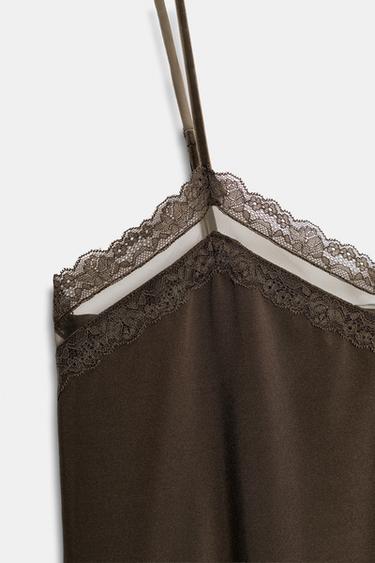 LACE-TRIMMED CAMISOLE TOP - Dark brown by Zara - Image 8