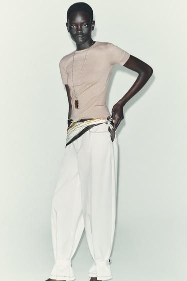 Zara MINIMAL SHORT SLEEVE T-SHIRT - Beige marl - Image 0