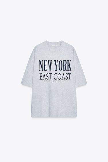 T-SHIRT WITH SLOGAN - Grey marl by Zara