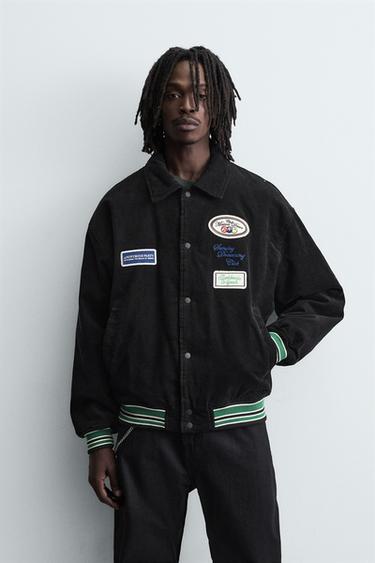 VESTE EN VELOURS CÔTELÉ À PIÈCES BRODÉES - Noir de Zara
