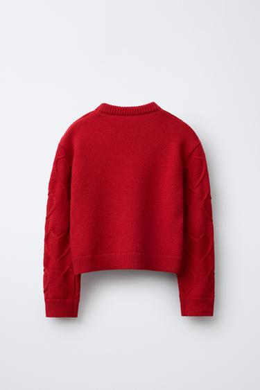 PULL EN MAILLE CŒURS BRODÉS - Rouge de Zara - Image 1