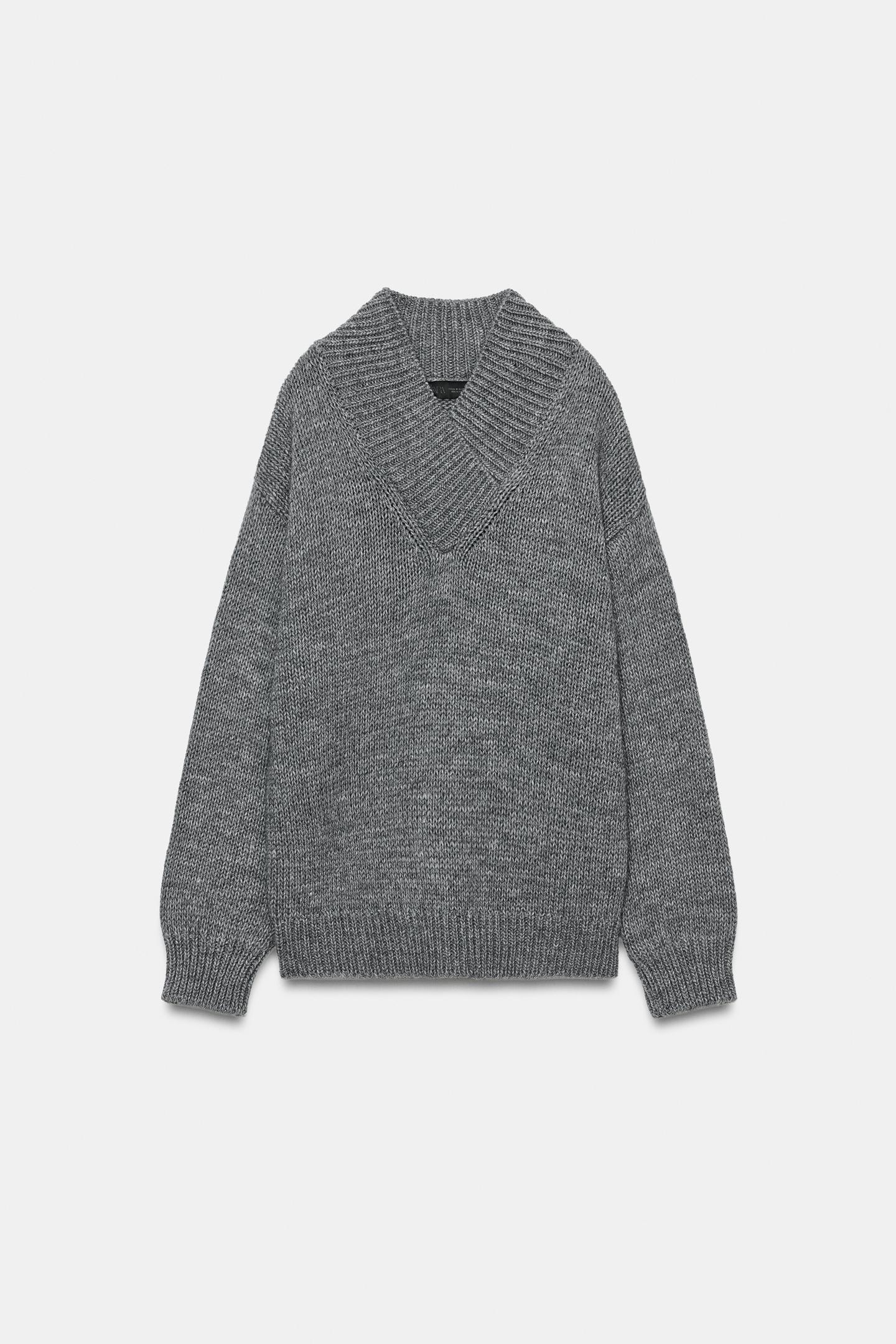 Женский свитер Zara V-NECK Knit, цвет: Антрацитовый серый — фото 6