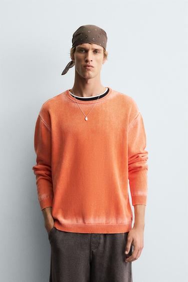 Zara WASHED COTTON SWEATER - Orange