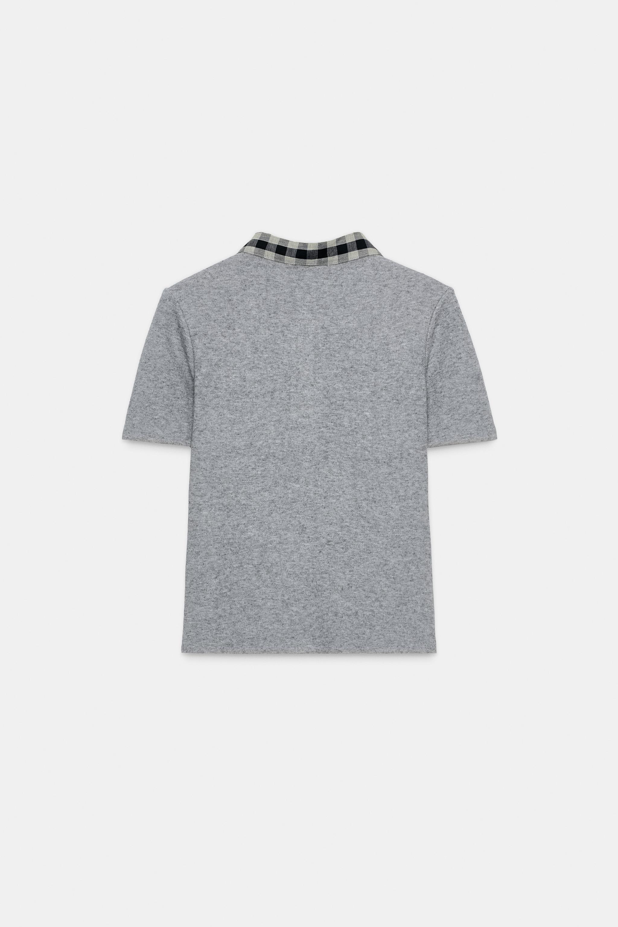 コントラスト配色ポロシャツトップス - グレー | ZARA Japan / 日本
