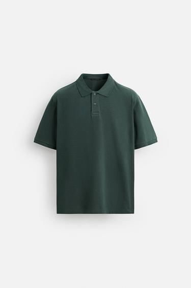 Zara WASHED PIQUÉ TEXTURED POLO SHIRT - Washed green