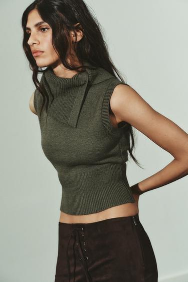 LAPEL KNIT TOP - Green by Zara