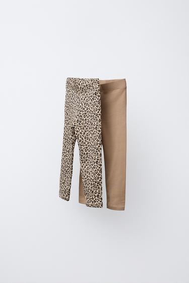 TWO-PACK OF PLAIN AND PRINTED LEGGINGS - camel by Zara