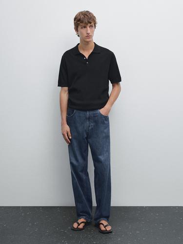 Zara 100% cotton knit polo shirt - Black