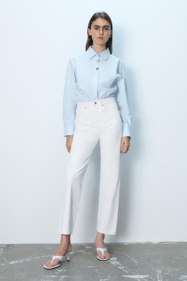 STRIPED POPLIN SHIRT WITH CONTRASTING BUTTONS - Blue/White by Zara - Image 0