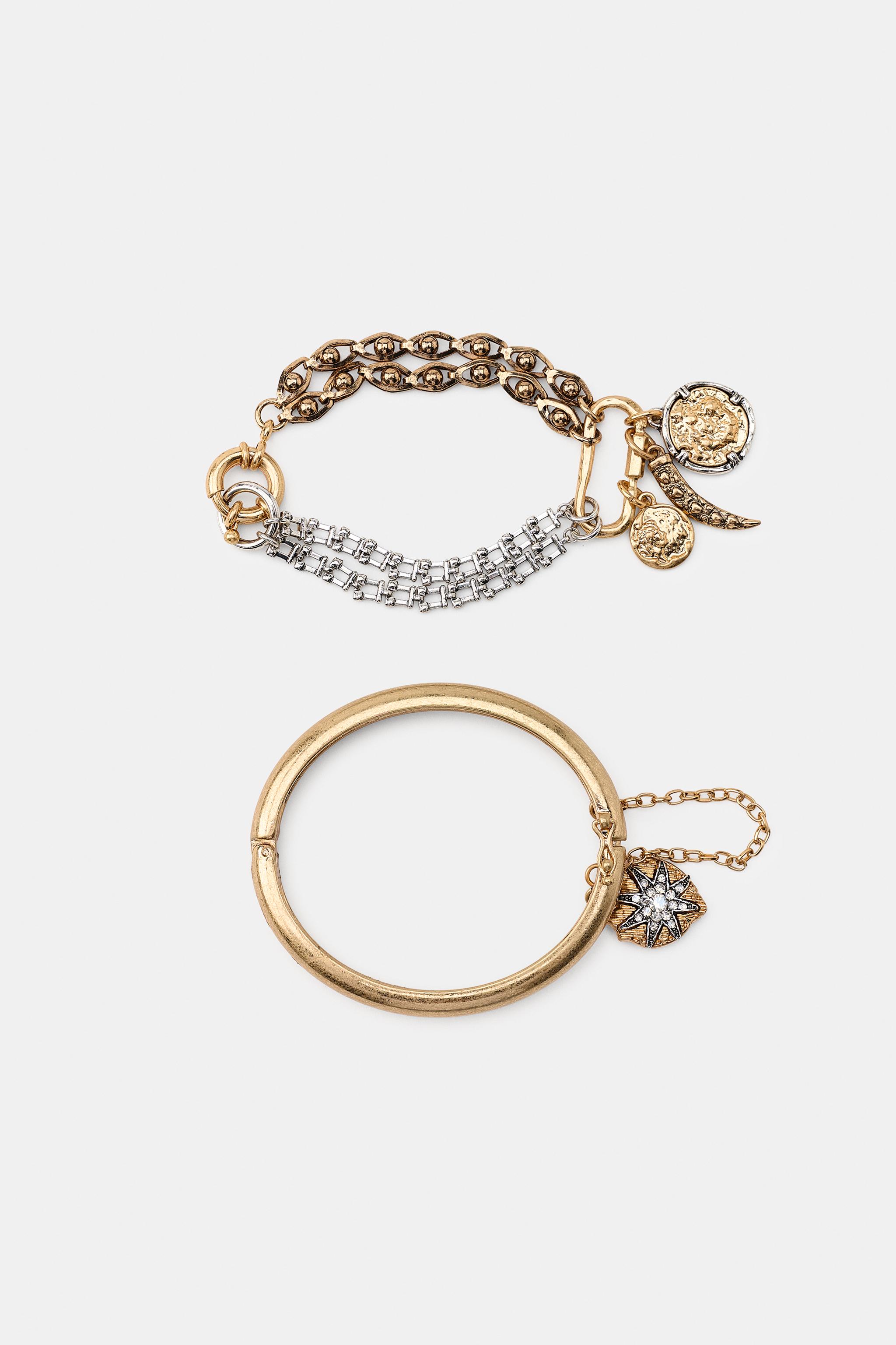 Женские аксессуары Zara 2-PACK RIGID CHAIN AND CHARM BRACELETS — фото 2