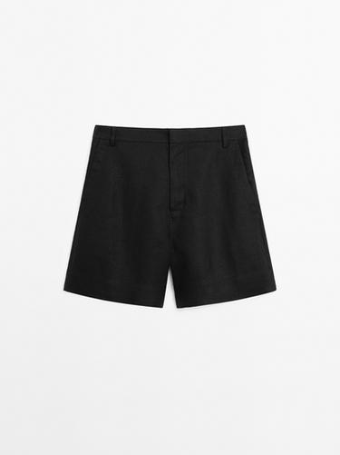 Bermuda corta 100% lino - Negro de Zara - Imagen 0