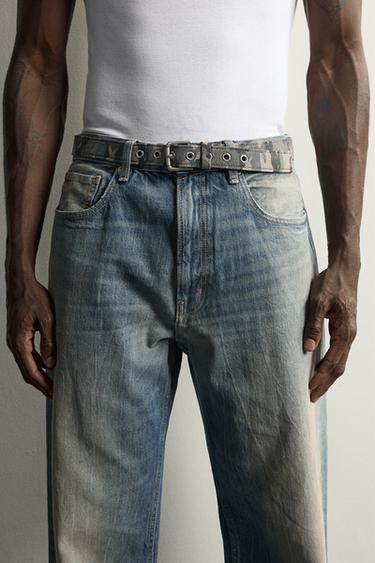 WASHED PRINTED CANVAS BELT — Khaki 2
