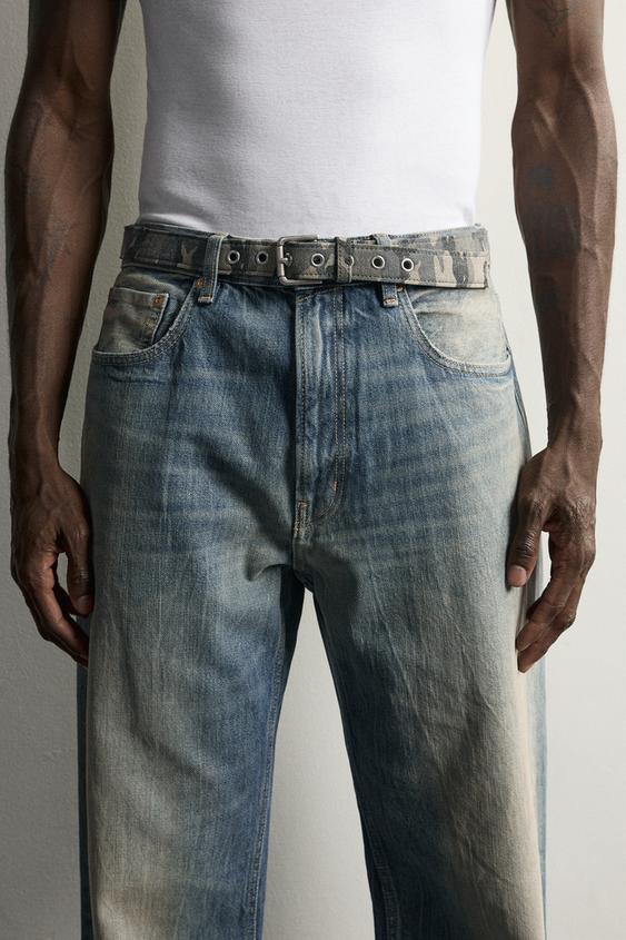 CINTURÓN LONA ESTAMPADO LAVADO - Khaki de Zara - Imagen 0