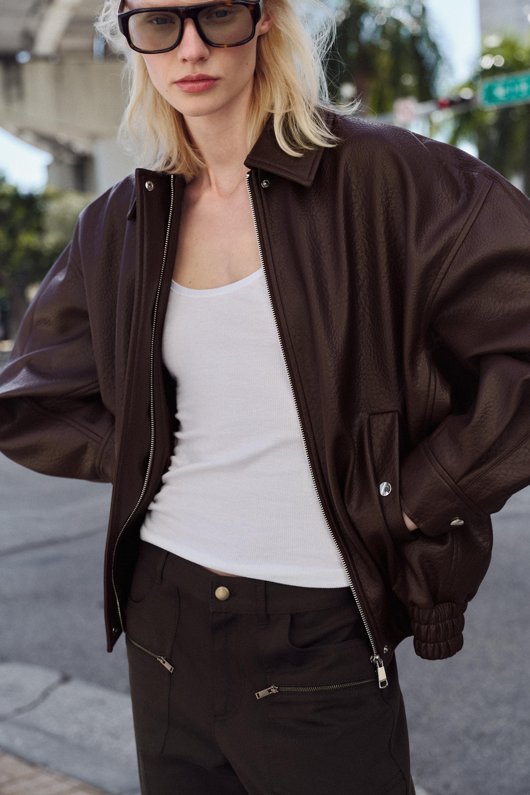 LEATHER-EFFECT BOMBER JACKET