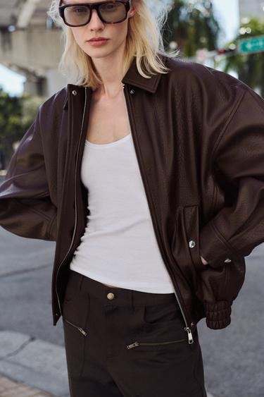 BLOUSON BOMBER EFFET MATIÈRE SYNTHÉTIQUE - Bordeaux de Zara - Image 5