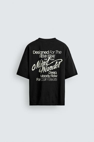 SHORT SLEEVE SWEATSHIRT WITH SLOGAN PRINTS - Black by Zara