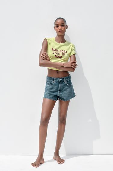 Zara WASHED T-SHIRT WITH TEXT - Lime green