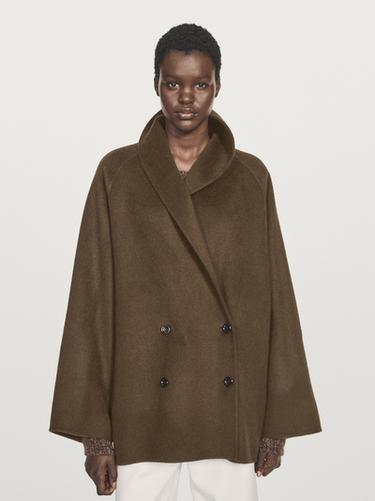 Zara Wool blend double-breasted coat with tuxedo collar - Gray green