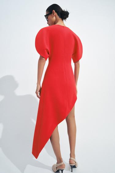 ZW COLLECTION ASYMMETRIC MIDI DRESS - Bright red by Zara - Image 3