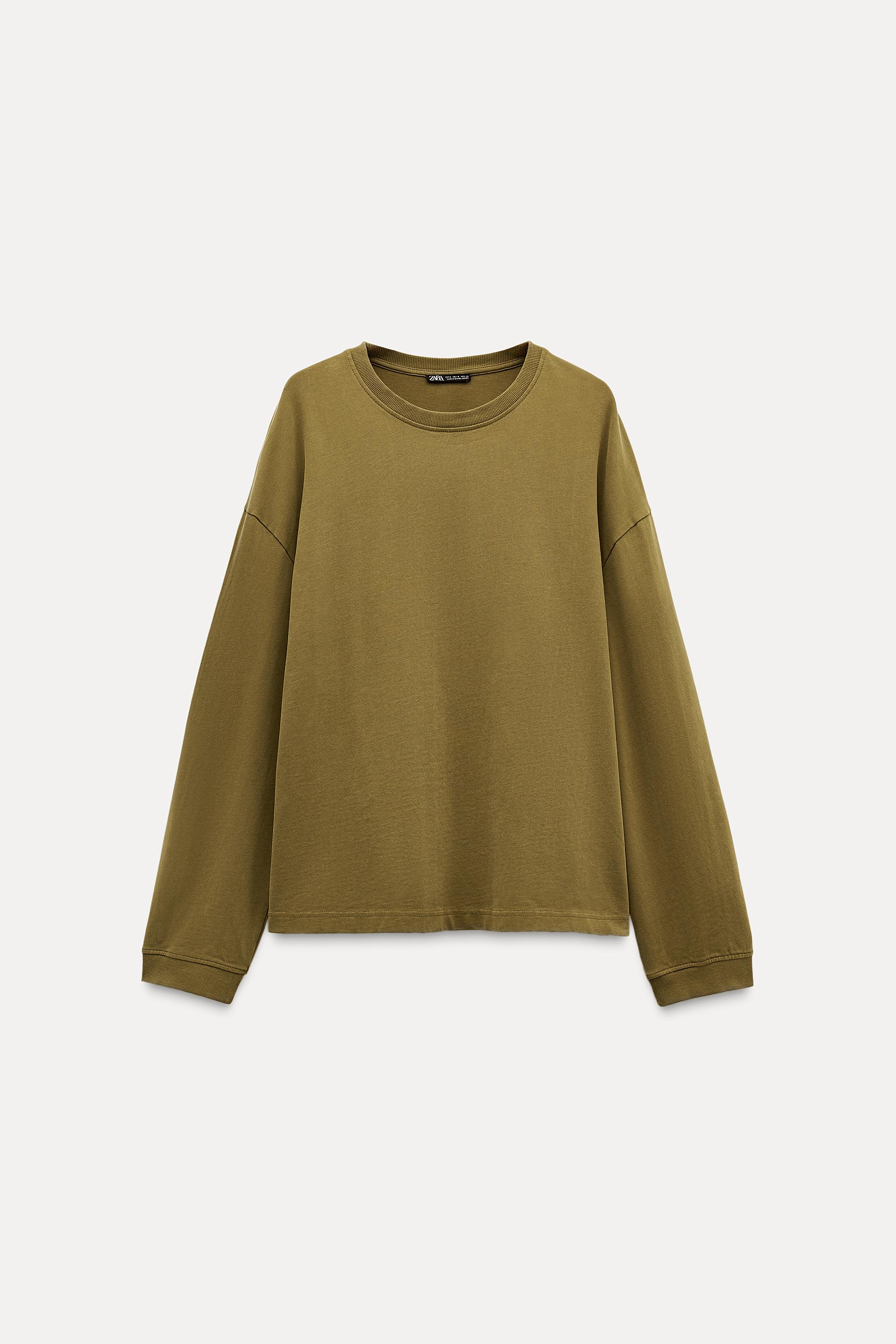 長袖ユーズド加工風Tシャツ - ブラック | ZARA Japan / 日本