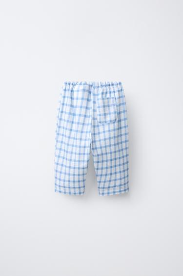 CHECK TROUSERS WITH POCKET - Blue by Zara - Image 1